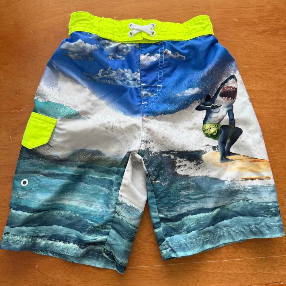 OP Ocean Pacific Swim Trunks Board Shorts Ocean Shark Surf S Small 6 7 Boys